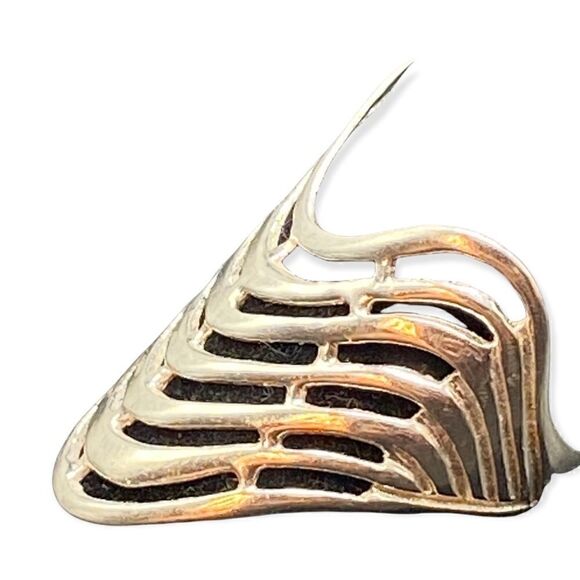 925 Sterling Silver Italy Wavy Design cage style V-Style Wide Ring Size 6.5-6.75 - Picture 2 of 10